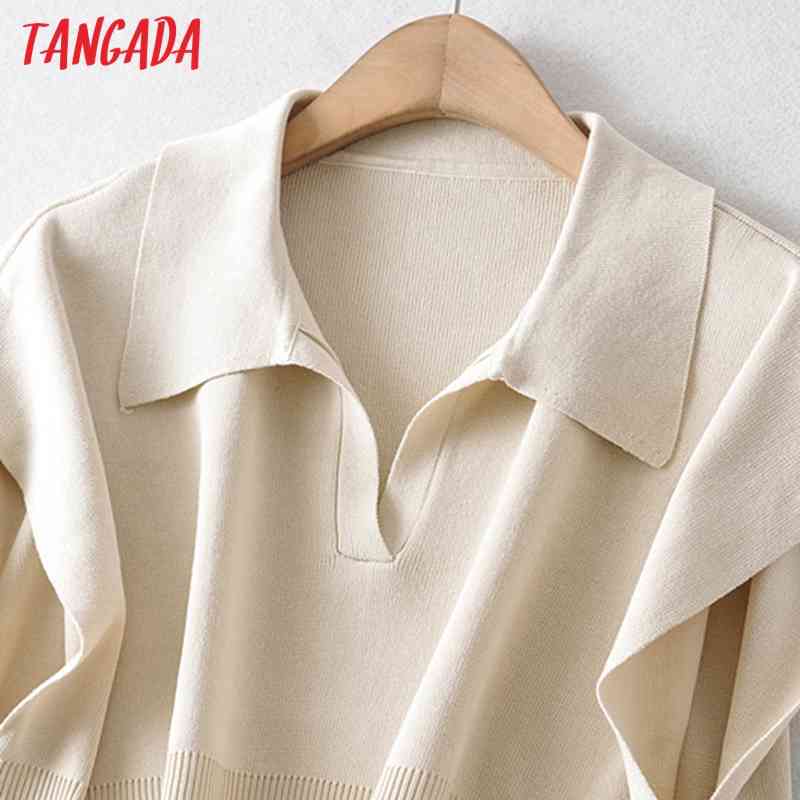 Women Beige Oversized Crop Knitted Sweater Jumper Summer Female Pullovers Chic Tops AI49 210416