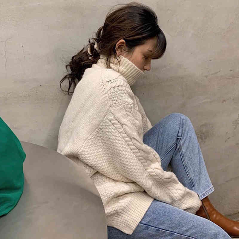 Nomikuma Autumn Winter Turtleneck Twisted Pullover Sweater Causal Long Sleeve Women Knitted Top New Korean Pull Femme 6D004 210427