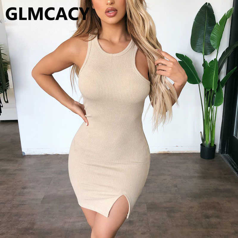 Women Sleeveless Slit Bodycon Casual Slim Fit Dress 210702