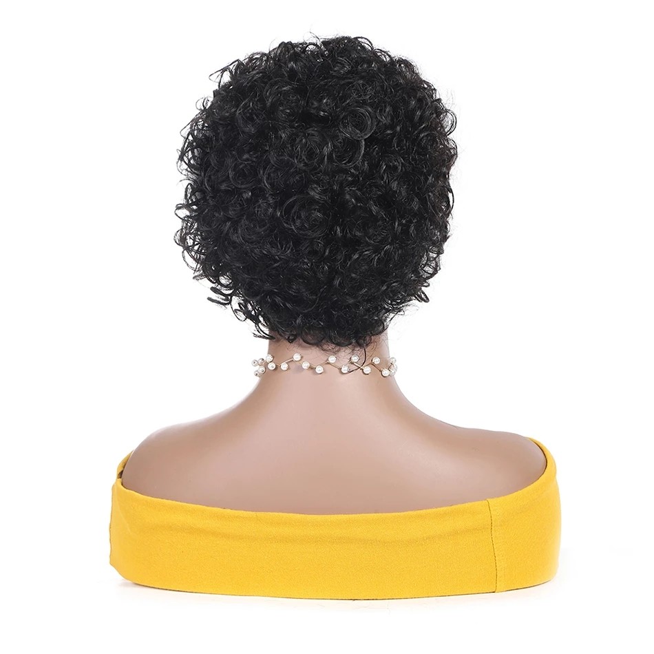 Pixie Cut Human Hair Short Curly Wigs Machine Made Perruque Cheveux Humain Brazilian 150% Full Density Bob Wig