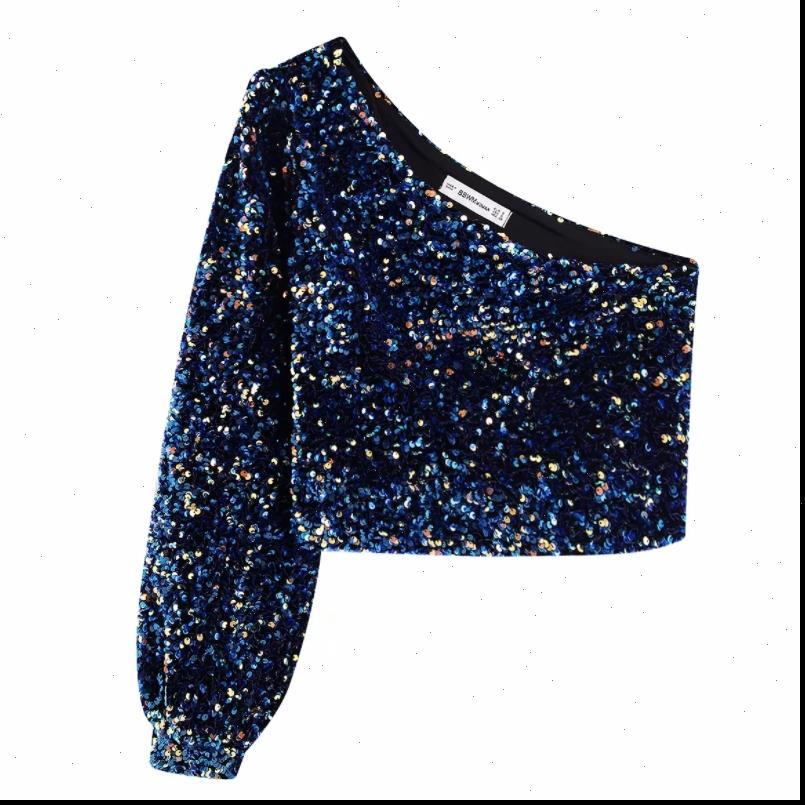 Sequins Decoration Asymmetry Single Womens Shirts shoulder Nine Quarter Sleeve Roupas Leisure Blouse Chic tops LS6115, White 
Sequins Decoration Asymmetry Single Womens Shirts shoulder Nine Quarter Sleeve Roupas Leisure Blouse Chic tops LS6115, White