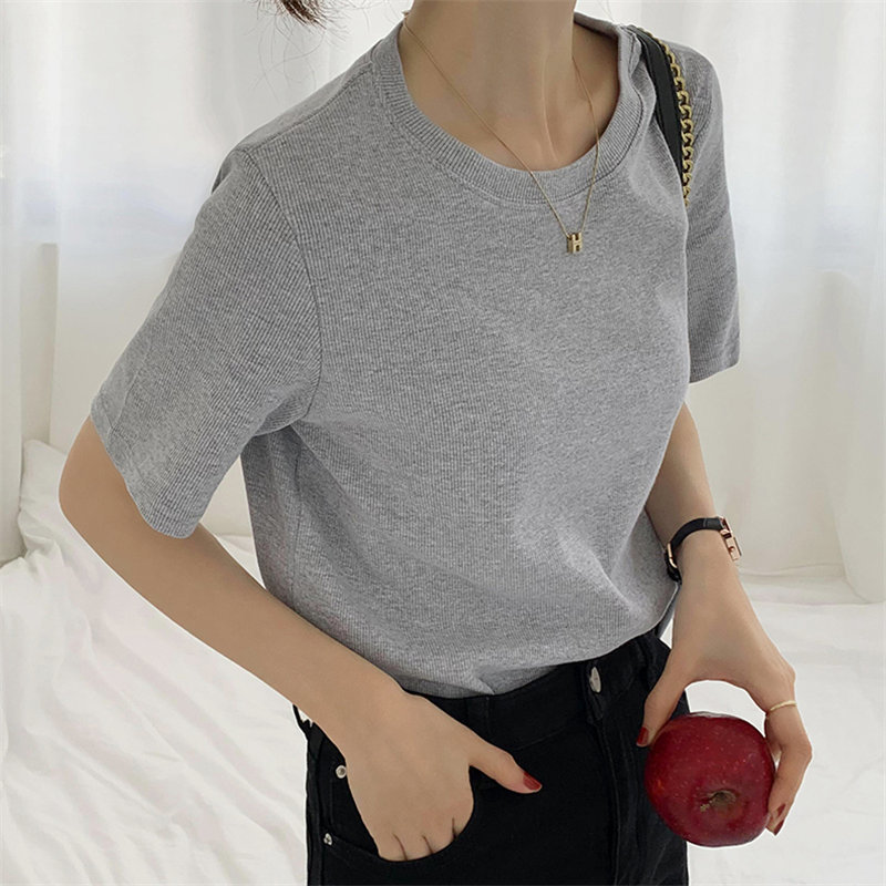 Simple Japanese Minimalist Summer Women Streetwear Brief Chic Thin Versatile Short Sleeve Solid Korean T-shirt 210421