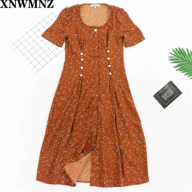 Chic Retro polka dot square collar women midi dress short sleeve slim lady mid-length spring summer 210520, Brown
Chic Retro polka dot square collar women midi dress short sleeve slim lady mid-length spring summer 210520, Brown