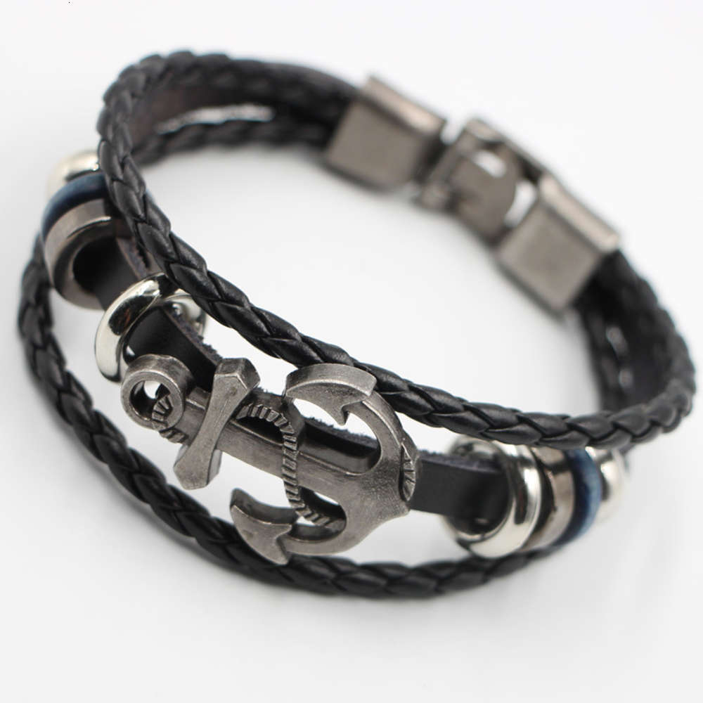 Hand catenary Punk hand woven cowhide boat anchor Stainless Steel Men's Bracelet, Black
Hand catenary Punk hand woven cowhide boat anchor Stainless Steel Men's Bracelet, Black