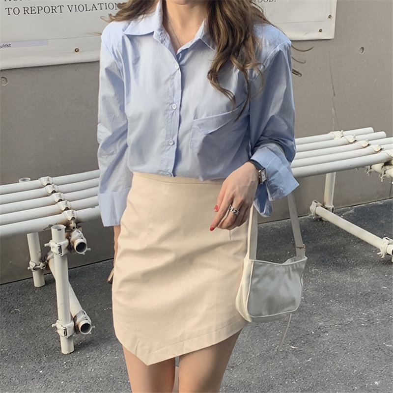 OL Vintage Solid Plus Size All Match Chic Women Loose Fashion Casual Shirts Streetwear Gentle Brief Clothe Blouses 210421