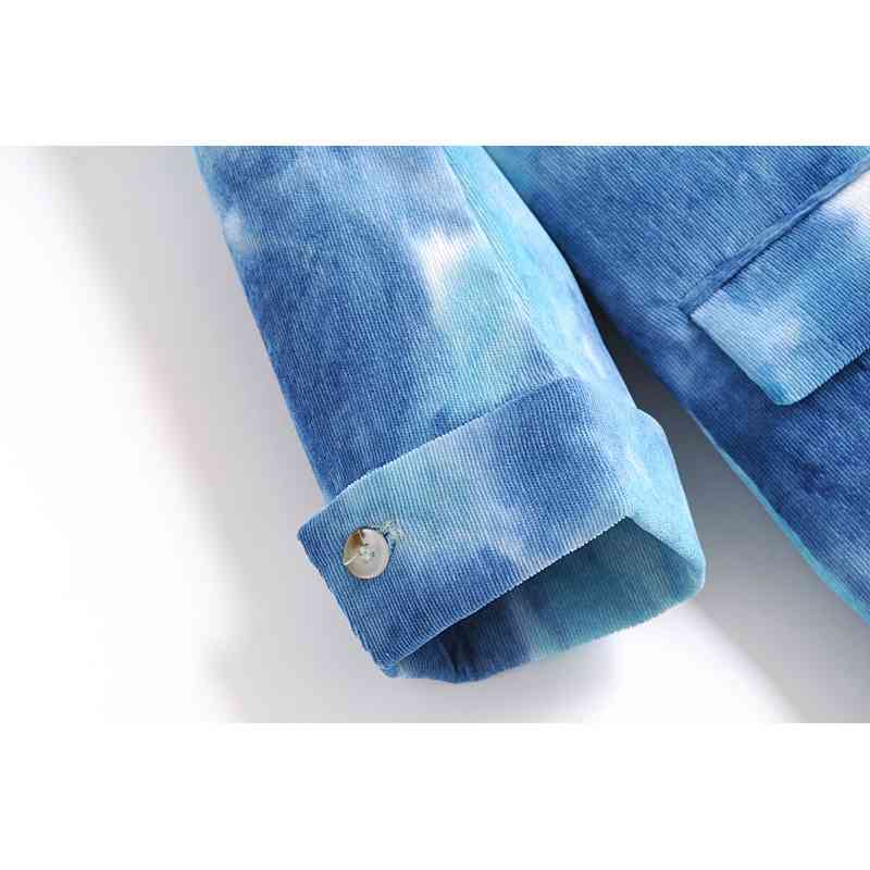 stylish women corduroy tie dye blazers fashion ladies elegant long jackets casual female slim blazer girls chic 210527