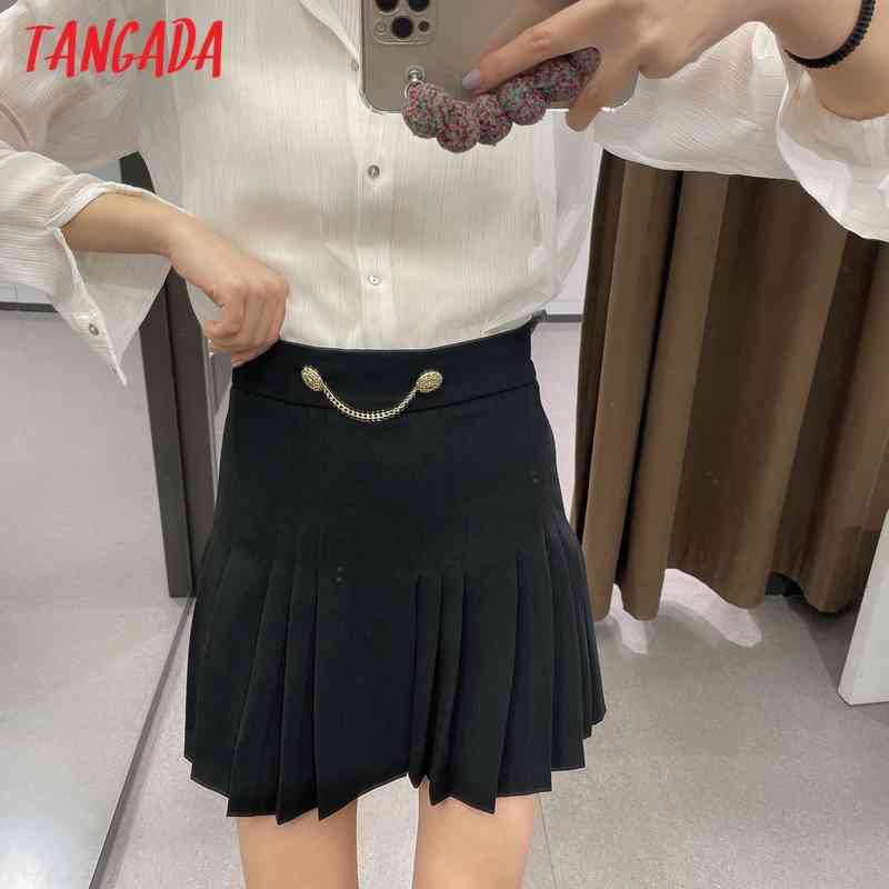 Women Chain Pleated Skirts Faldas Mujer Zipper French Style Female Mini Skirt JE90 210416