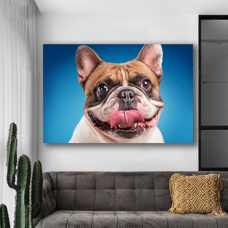 SELFLESSLY Dogs Colored background Bulldog Snout Tongue print painting Canvas Wall Pictures for Living Room Canvas Oil Painting