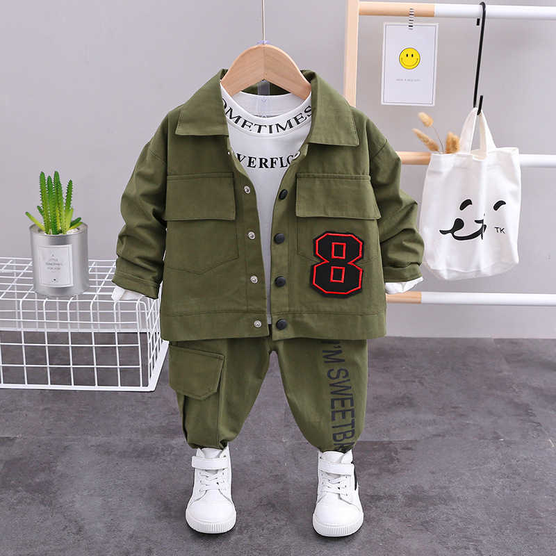 Spring Autumn Children Cotton Clothes Baby Boys Girls T Shirts Jacket Pants 3Pcs/sets Infant Kids Fashion Toddler Tracksuits 210804