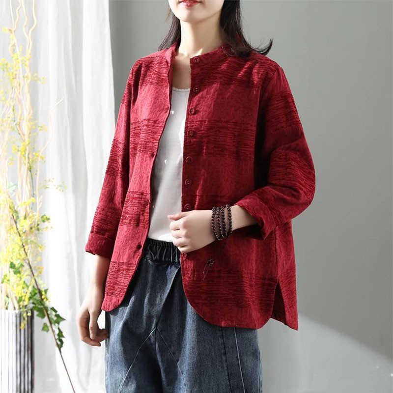 Spring Arts Style Women Long Sleeve Loose Jackets Vintage Jacquard Cotton Linen Coats Femme Single Breasted Cardigan Tops M306 210512