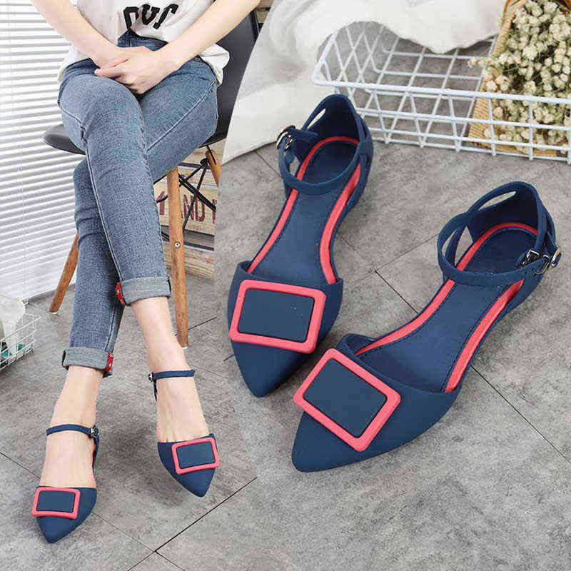 Walking Shoes Women Pointed Toe Flat Ladies Two Pieces Buckle Jelly Casual Female Classic Summer Fashion Lady Comfort Sandals 1215 от DHgate WW