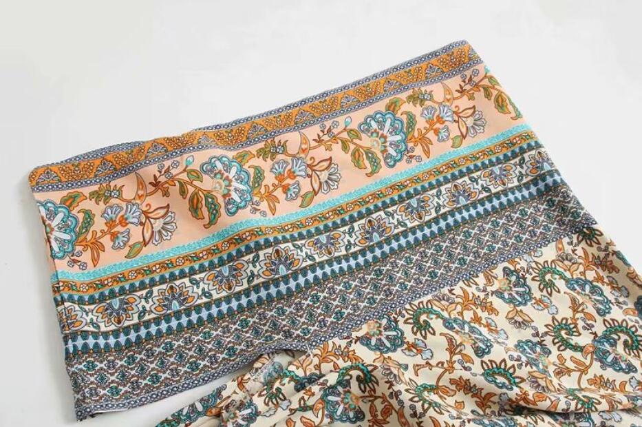 Blouses women's European and American loose all-match ethnic print tie waist kimono dress