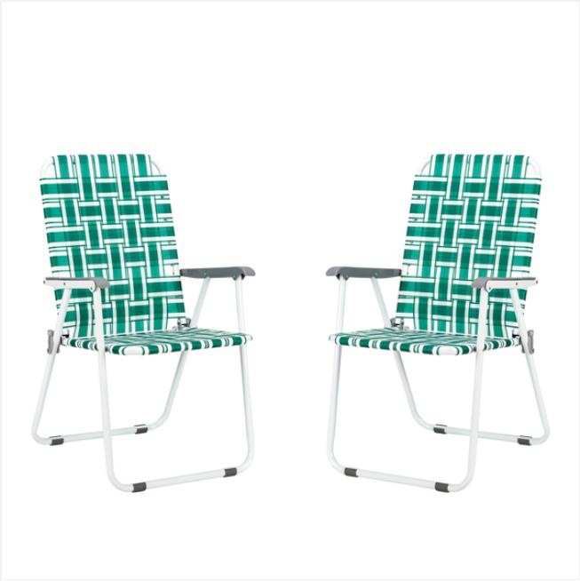 Garden Sets 2pcs Steel Tube PP Webbing Bearing 120kg Folding Beach Chair Light Green Strip
