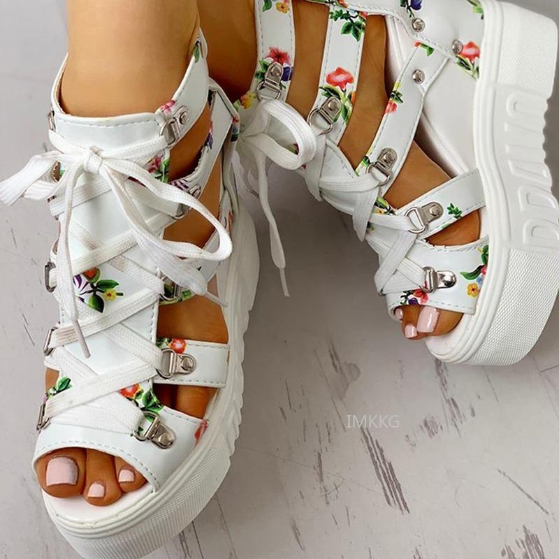 Sandals INS Floral Print Wedges Women's 2021 Summer Shoes Woman Platform Shoelaces High Heels Leisure White Casual, Black
Sandals INS Floral Print Wedges Women's 2021 Summer Shoes Woman Platform Shoelaces High Heels Leisure White Casual, Black