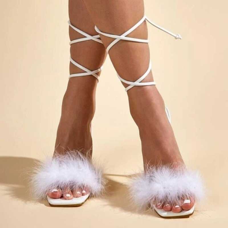 Summer Style Square Toe Stiletto Ladies Cross Strap Sandals for Ladies Temperament Fashion High Heels for Ladies 210611