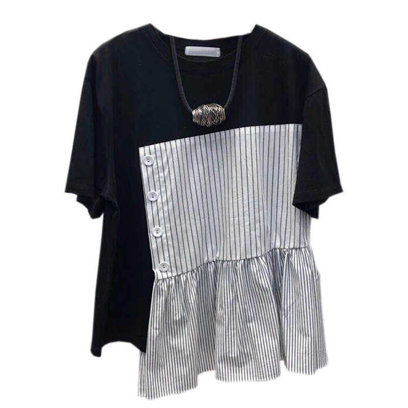 VANOVICH Korea Summer Irregular Fashion Striped Stitching T-shirt Short-sleeved Loose Patchwork T Shirt Women 210615, Black
VANOVICH Korea Summer Irregular Fashion Striped Stitching T-shirt Short-sleeved Loose Patchwork T Shirt Women 210615, Black