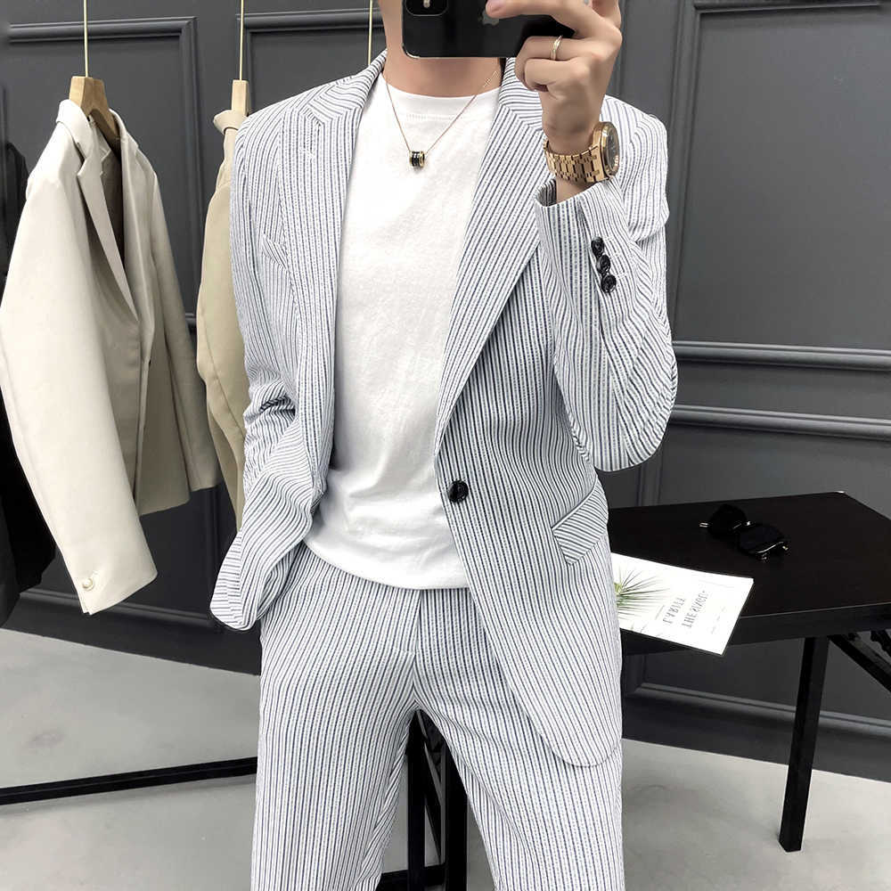 Striped Suit Men 2 Pcs Set Wedding Groom Tuxedos Suits Slim Fit Casual Business Costume Homme Blazer Pant Terno Masculino 210527, Blue
Striped Suit Men 2 Pcs Set Wedding Groom Tuxedos Suits Slim Fit Casual Business Costume Homme Blazer Pant Terno Masculino 210527, Blue