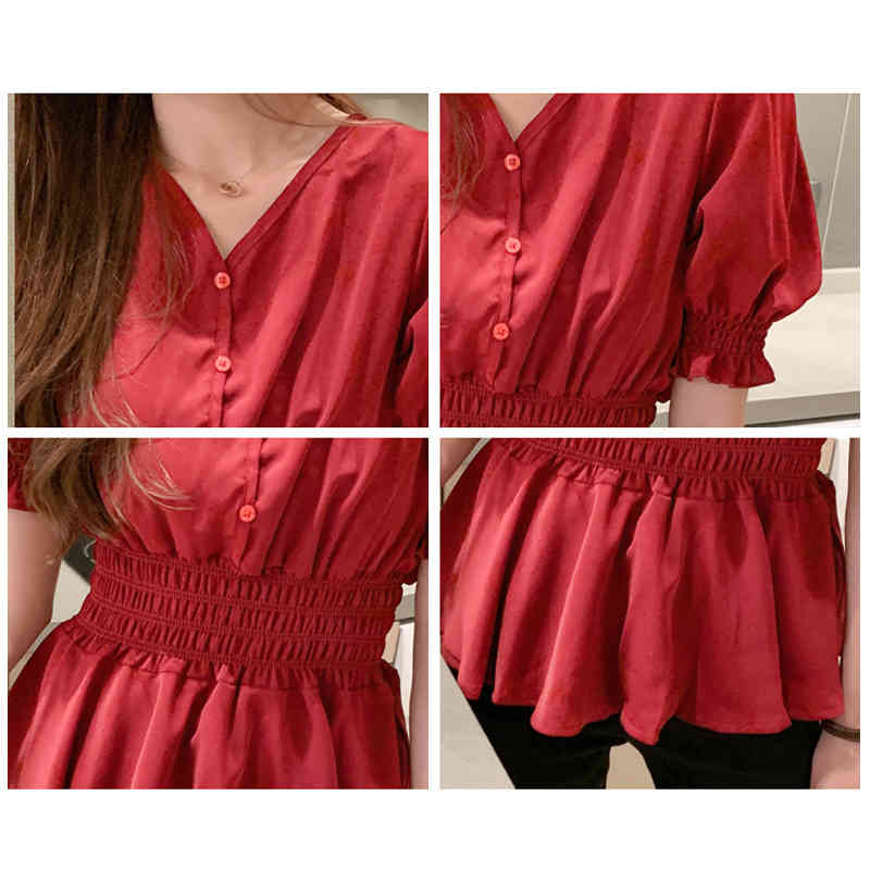 Korean Style All-match Short-Sleeve Blouse Women Blusas Mujer De Moda Slim Chiffon Shirt Summer Clothes 8971 50 210506