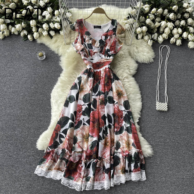 Women Printing Ruffles Lace Dress V-neck Sleeveless Arrivals Lady Temperament Fashion Spring Summer 11D613 210525, Color
Women Printing Ruffles Lace Dress V-neck Sleeveless Arrivals Lady Temperament Fashion Spring Summer 11D613 210525, Color