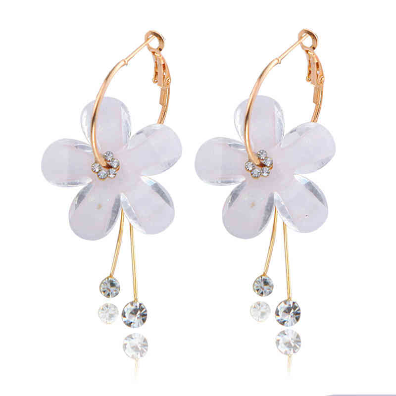 Charms Ear Stud Clip Rings Korean Version 6 Petals Acrylic Zircon Tassel Geometric Circle Transparent Sunflower