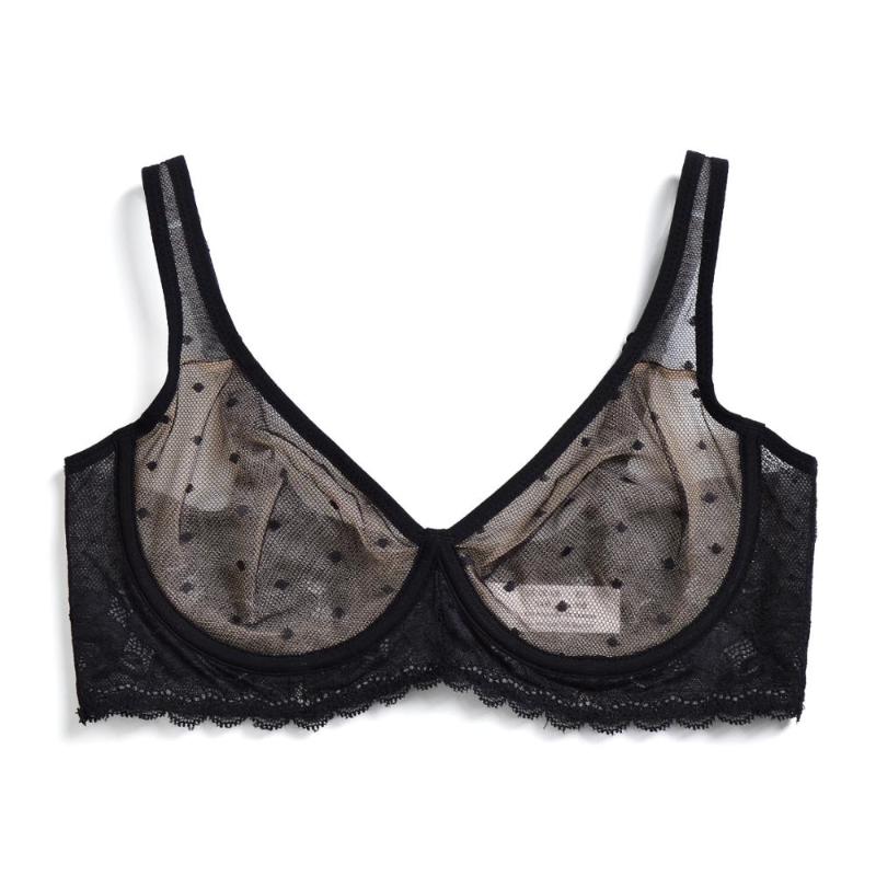 Bras Dropship Sexy Underwear Mesh Thin Cups Women Bra Intimates Dot Underwire Plus Size 32 34 36 38 40 42 44 A B C D DD E DDD F