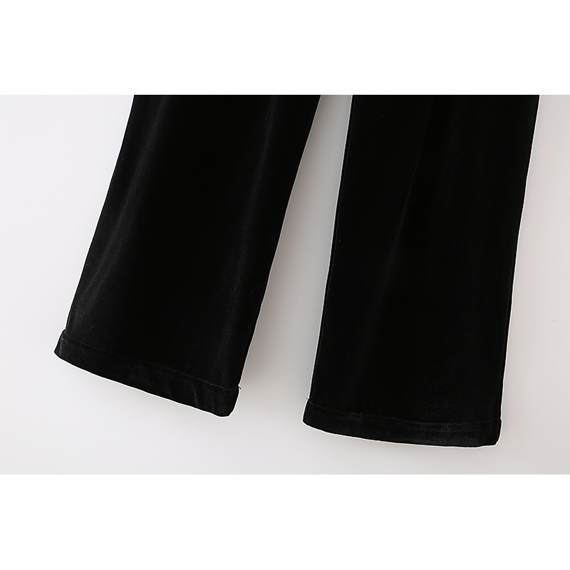 Streetwear Women Straight Trousers Fashion Ladies Stylish High Waist Pants Elegant Female Chic Black Velvet 210430