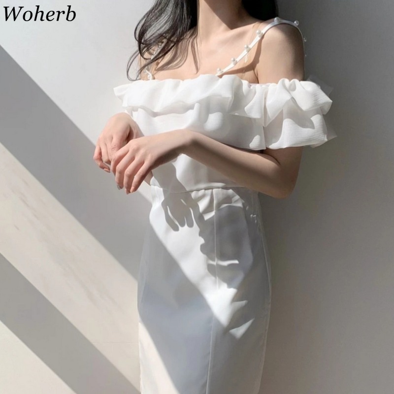 Vestidos Mujer Sexy Beading Off Shoulder Mini Dress Summer Sling Short Sleeve Ruffles Robe Elegant Bodycon Party Dresses 210519