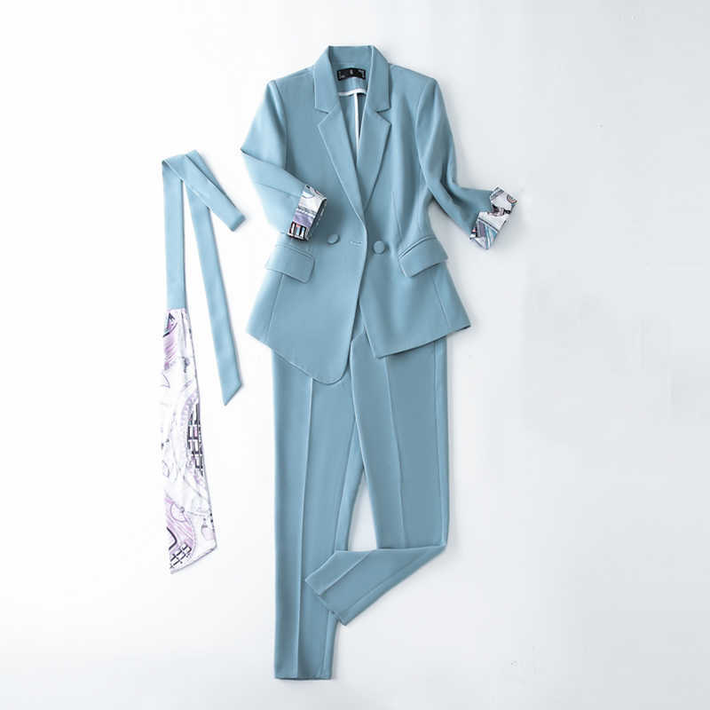 Pink Pants Suit Women Summer Professional Half Sleeve Slim Blazer and Trousers Office Ladies Fashion Casual Work Wear 210604