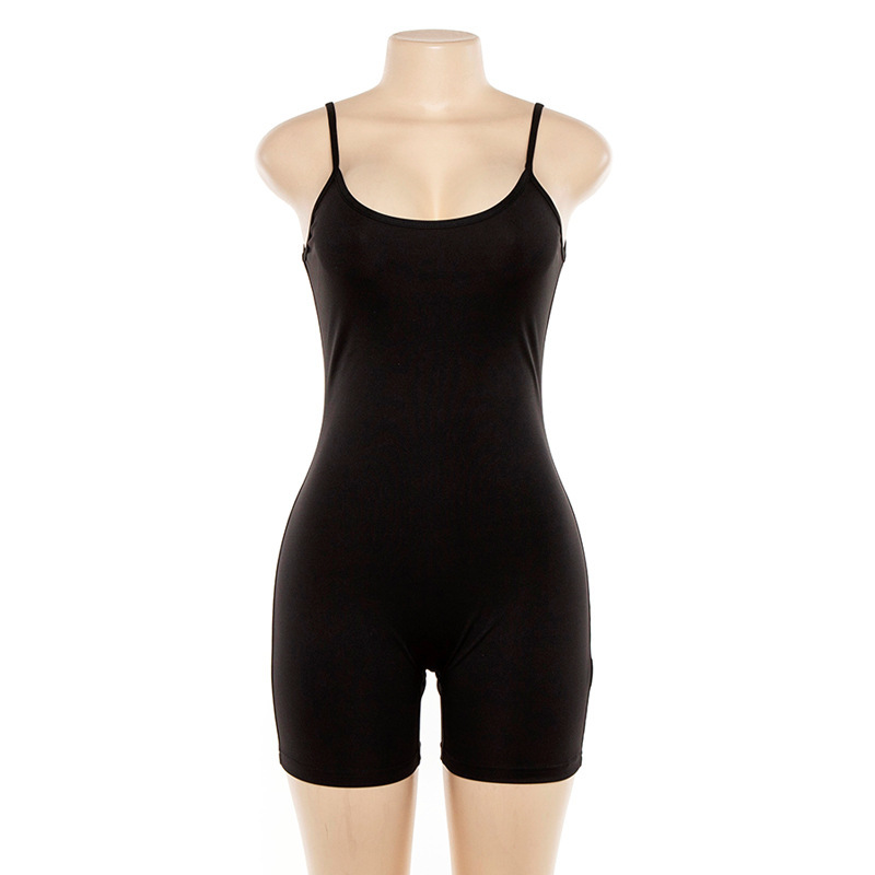 Elegant Strap Tight Jumpsuit Shorts Women Summer Sexy Black Skinny Playsuits Casual Overalls shorts Rompers 210428