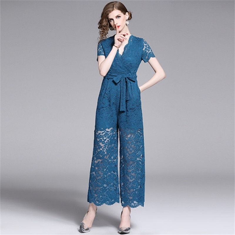 Sexy Lace Jumpsuit Women Short Sleeve High Waist See Through Full Bodysuit Long Romper Pants Skinny Elegant Evening Jumpsuits 210603, Blue
Sexy Lace Jumpsuit Women Short Sleeve High Waist See Through Full Bodysuit Long Romper Pants Skinny Elegant Evening Jumpsuits 210603, Blue