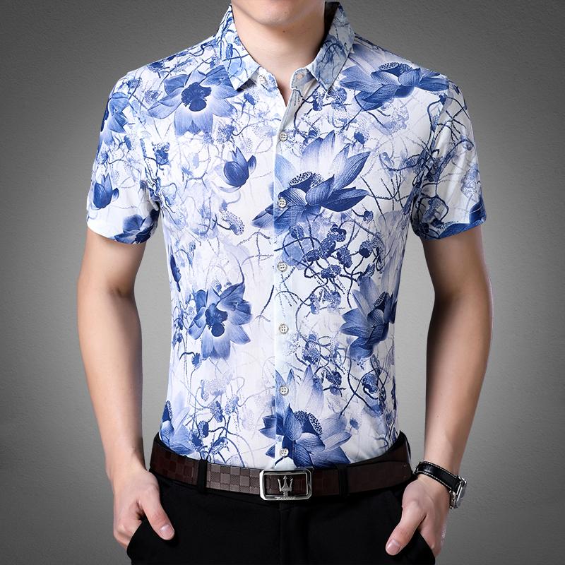 Fashion Summer Mens Floral Clothes Man Causal Short Sleeve Shirt Printing Flowers Dress Shirts Men's Casual