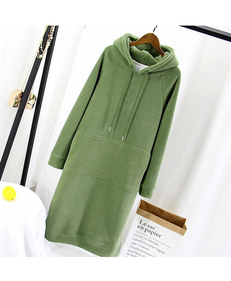 Winter Women Thicken Hoodies Sweat Dress Drawstring Warm Casual Loose Long Sleeve Midi With Pockets Dresses