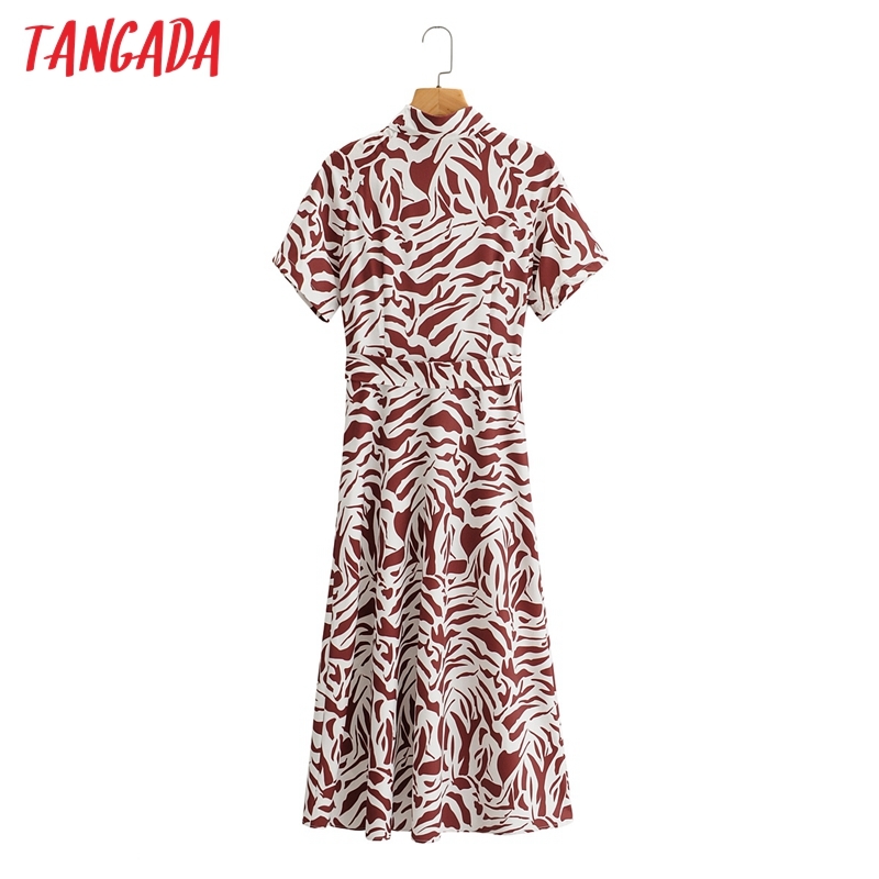 Fashion Women Leopard Print Shirt Short Sleeve Office Ladies Midi Dress with Slash 1F172 210416
