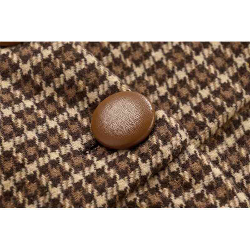 Autumn Winter Woman Long Sleeves Knitted T-shirt + Tweed Blend Plaid Dress 2 pcs sets Female Outfits Free Belt 210506