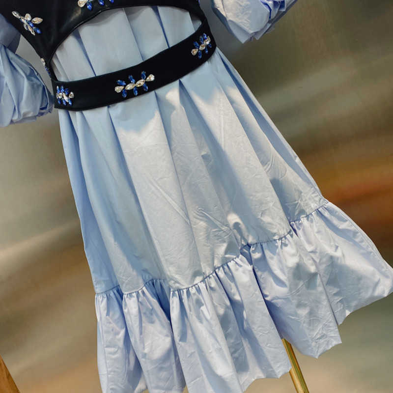 DEAT Women ruffles Dress Round Neck Short puff sleeve Arrivals Lady temperament Fashion Spring Summer 11D985 210709