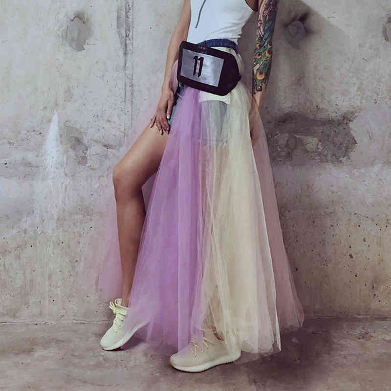 VGH Hit Color Ball Gown Skirt For Women High Waist Ruched Casual Maxi Skirts Female Fashion New Clothing Spring Stylish 210421