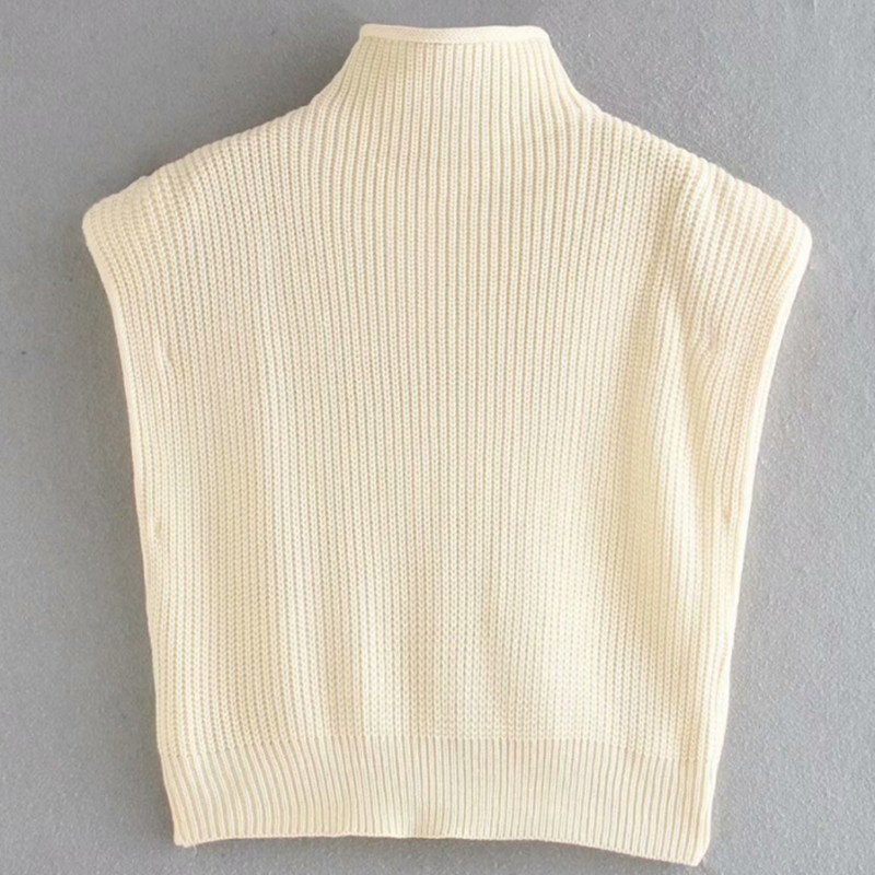 Casual Woman Shoulder Pad Knitted Vest Fashion Ladies Autumn Turtleneck Sleeveless Sweater Female Chic Solid color Top 210515