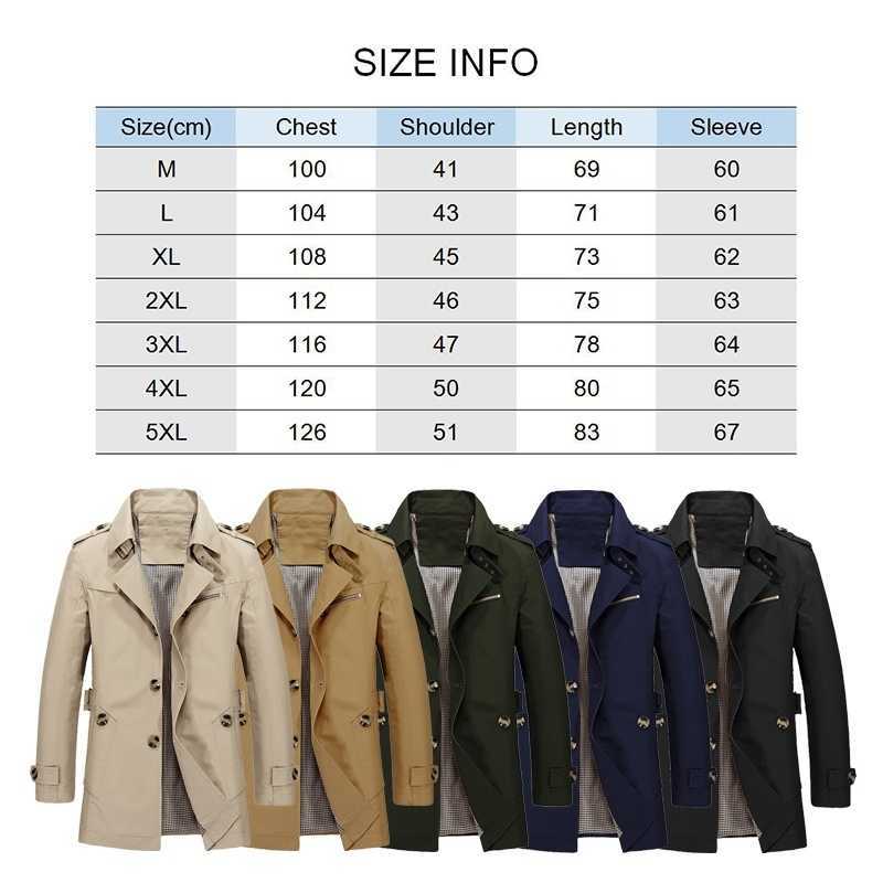 Spring Autumn Men's Business Long Jacket Casual Windbreaker Trench Coat Fashion Overcoat 210819