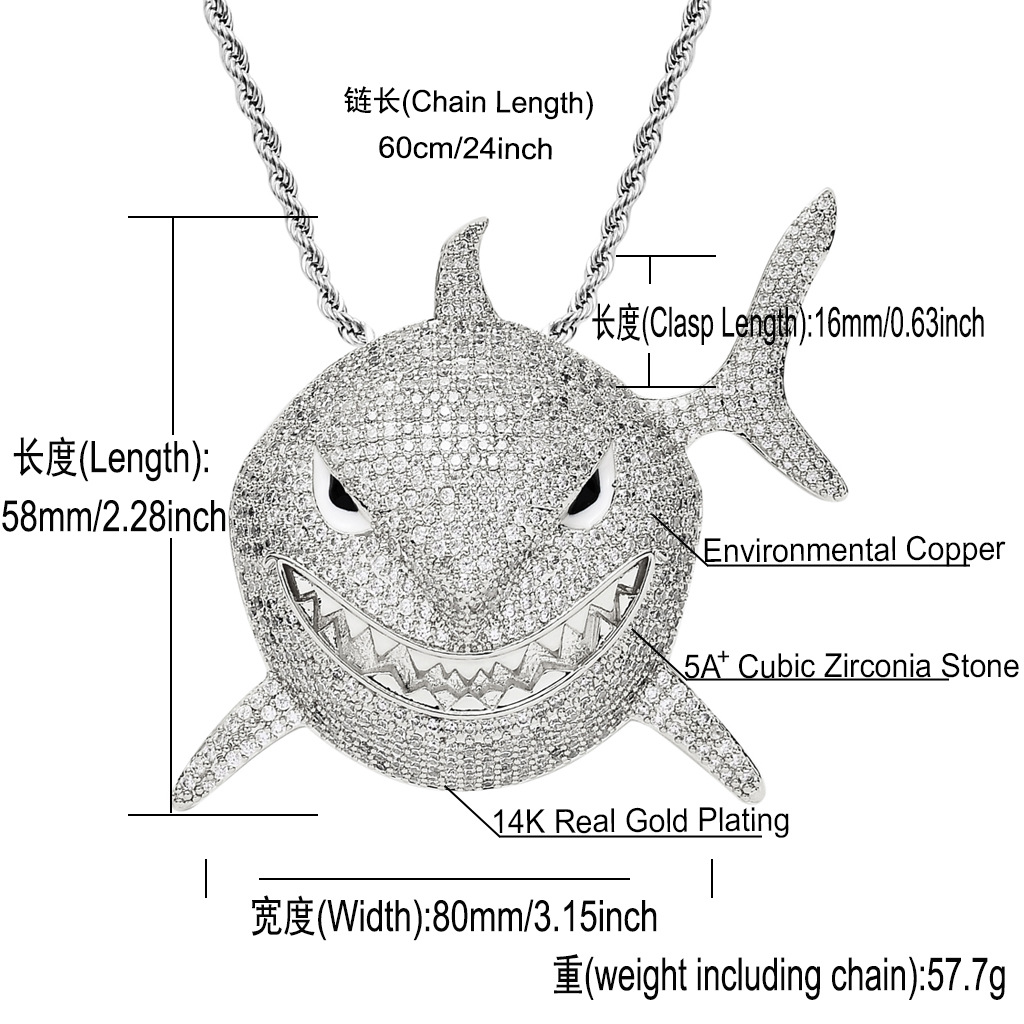 18k Gold Plated Hip Hop Necklace Jewelry Set Iced Out Cubic Zirconia Owl Spider Unicorn Shark Dinosaur Pendant Necklaces for Women Men Punk Rock Jewel