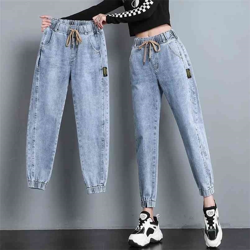 Elastic Waist Harem Jeans Pant Large Size Spring Autumn Denim Casual Stretch Vintage Ankle-Length 3XL 210809