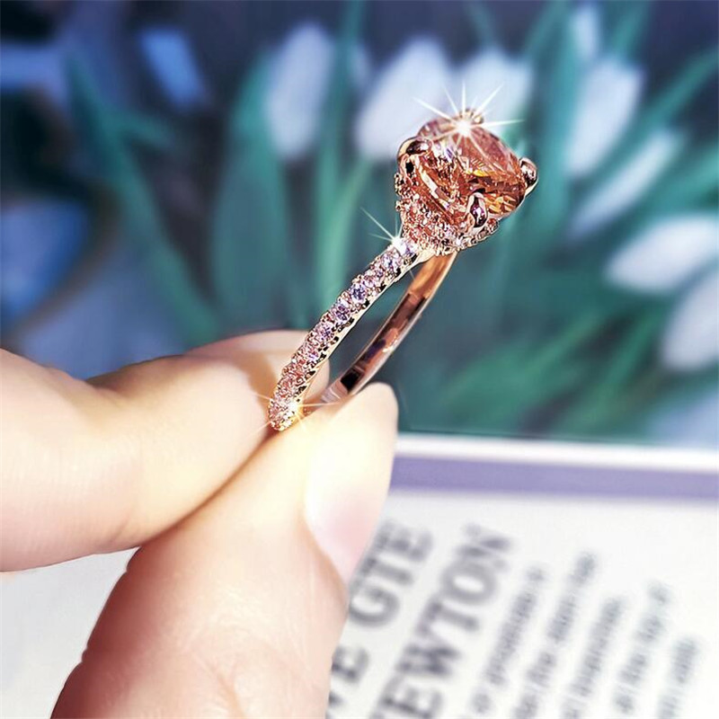 Choucong Luxury Jewerly Wedding Ring 925 Sterling Silver&Rose Gold Fill Round Cut Champagne CZ Dioamond Women Eternity Engagement Band Rings For Lover