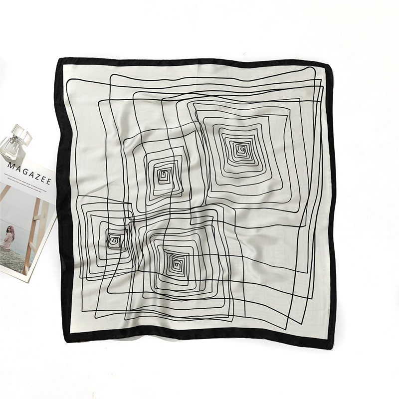 70cm New Square Scarf Silk Letter Geometric Printing Satin Ladies Decoration Headscarf Handkerchief