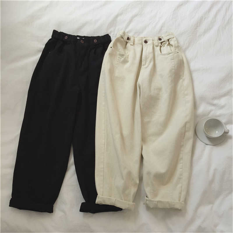 Cotton white Loose boyfriend Denim pant high waist plus size mom jeans black spring beige blue banana Jeans streetwear 210809