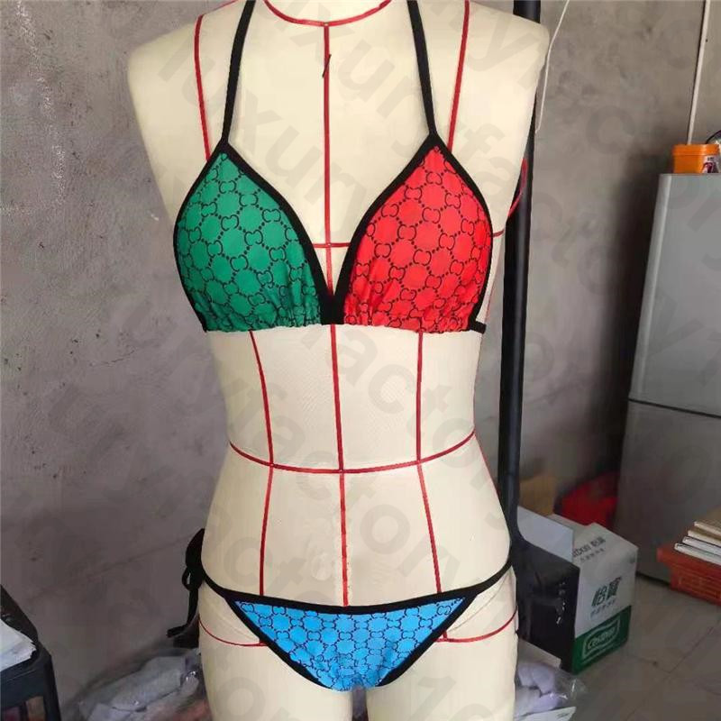 2021 Newest Style Two-piece Bikini Novelty Contrast Color Women's Swimwear Special Stylish Plaid Pattern High Leg Thong Bikinis Set Beach Party C
