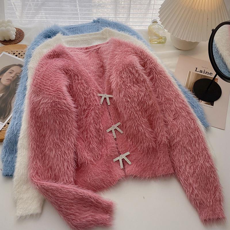Women's Knits & Tees Korean Sweet V Neck Long Sleeve Pink Cardigans Diamond Mohair Pull Femme Fashion White Sweater Short Tops Knitted Black
Women's Knits & Tees Korean Sweet V Neck Long Sleeve Pink Cardigans Diamond Mohair Pull Femme Fashion White Sweater Short Tops Knitted Black
