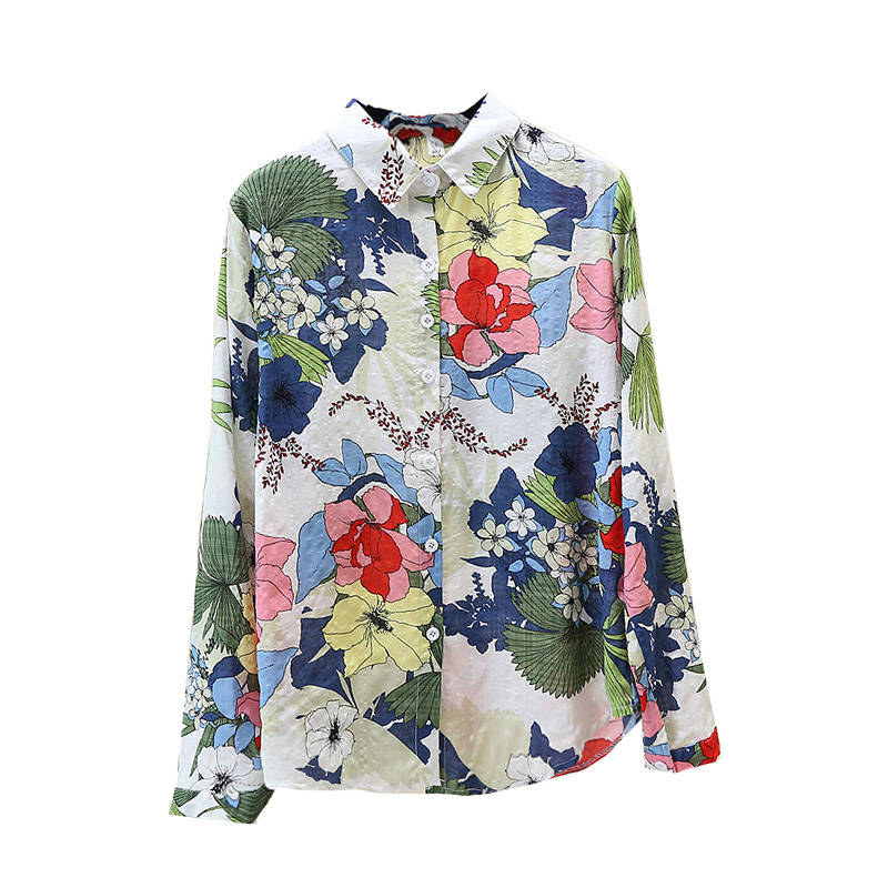 Spring Autumn Fashion Women Long Sleeve Shirts Plus Size Turn-down Collar Vintage Print Loose Casual Shirt Female Blouses D508 210512