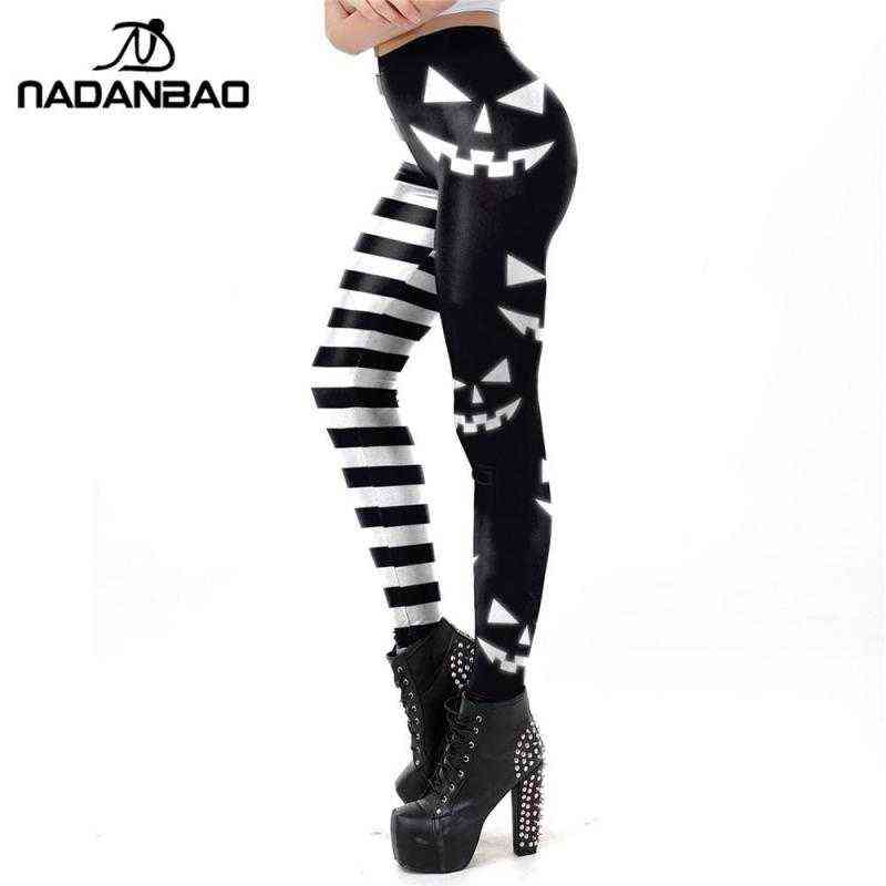 Nadanbao Classic Halloween Print Leggings Women Sexy Workout Pants Skull Autumn Slim Woman Trouser Mid Waist 211204