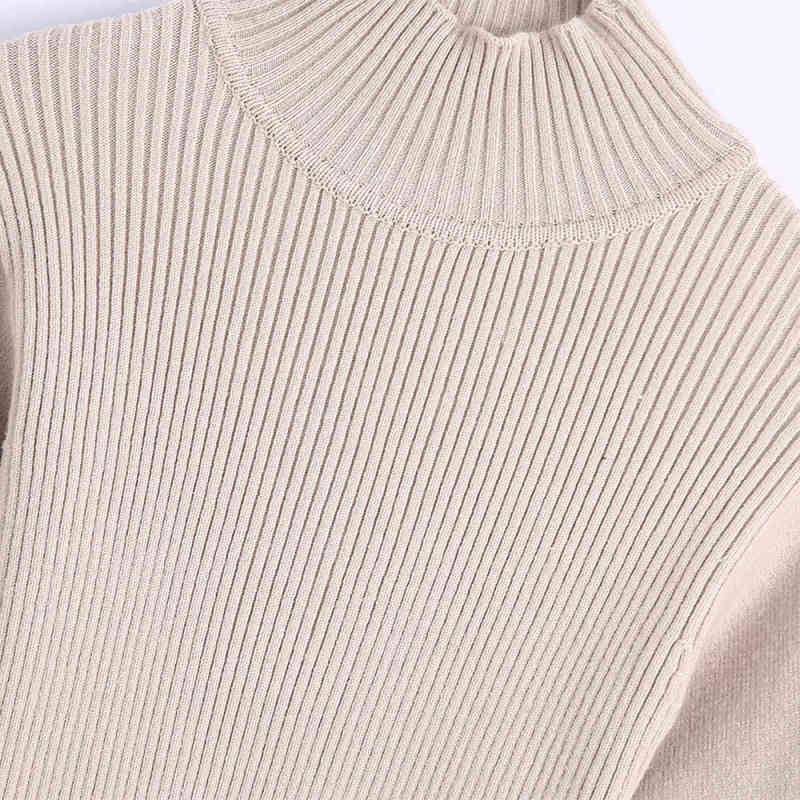 Casual Woman Stretchy Turtleneck Backless Knit BodySuits Spring Fsihon Lantern Sleeve Bodysuit Female Chic Bodysuits 210515