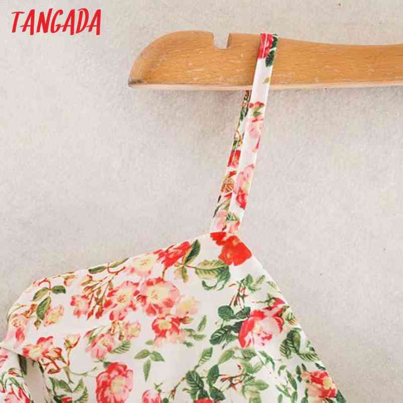 Women Floral Print Camis Crop Top Spaghetti Strap Sleeveless Backless Short Blouses Shirts Female Tops 3D36 210416