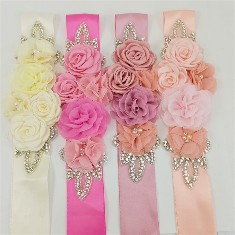 Wedding Sashes Favors Accessories Bridal Wedding Belts Satin Flower Rhinestone Dress Belt Woman Girl Ribbon Girdle
